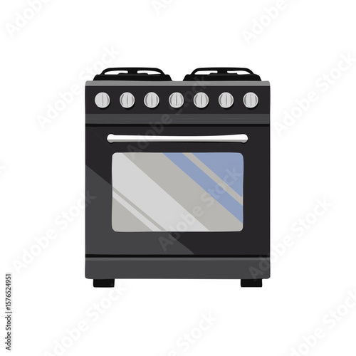 Isolated black oven cartoon showcasing the appliance's design, cooking elements, and modern home cooking apparatus