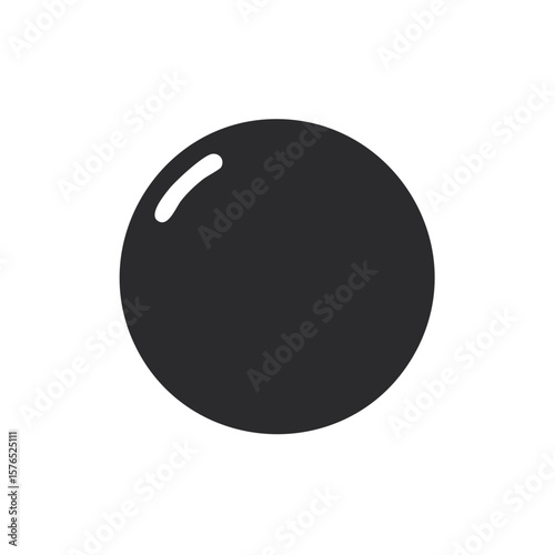 Stylized Dark Circle with Reflection, Sphere Shape, Simple Graphic Element