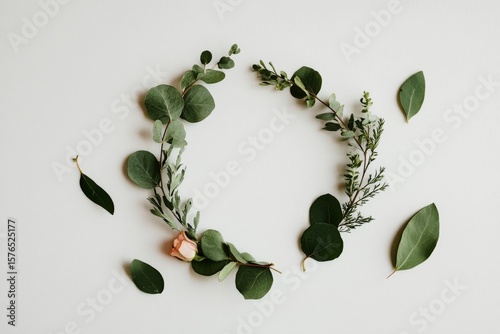 Elegant Floral Arrangement With Greenery and Delicate Roses on a Neutral Back...