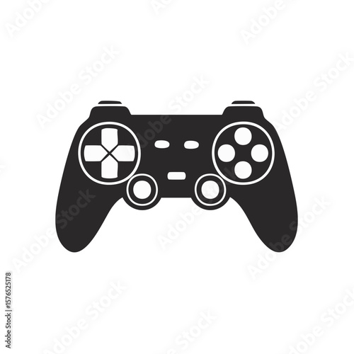 Modern Game Controller Icon, Black Silhouette for Video Gaming and Entertainment