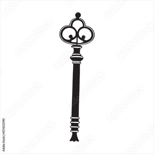 Elegant antique key on a monochrome background. This detailed silhouette, evocative of times past.