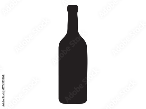 Black silhouette of wine or champagne alcohol bottle isolated on white background, graphic illustration. concept of icon, logo, beverage container, bar theme, minimalist design element