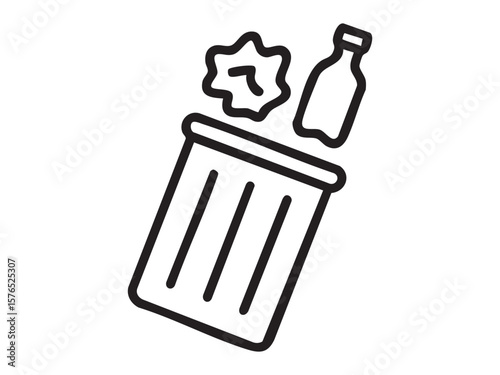 Environmental pollution icon with trash can and plastic bottle, isolated on white background, graphic illustration. concept of pollution, waste management, recycling, eco-awareness