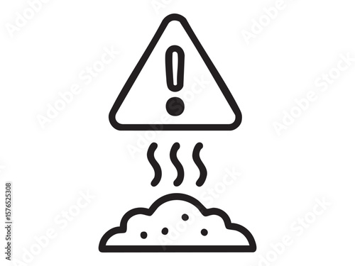 Icon of environmental pollution warning symbol with triangular sign and steaming waste pile. concept of hazard, caution, ecology, waste management, design element