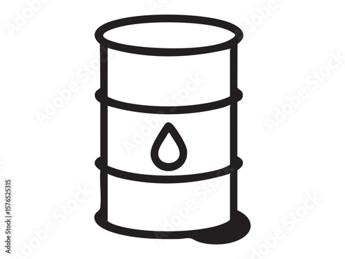 Black outline of oil barrel with droplet shown as environmental pollution icon, isolated on white background. concept of waste, hazard, ecology, industrial contamination, design element.