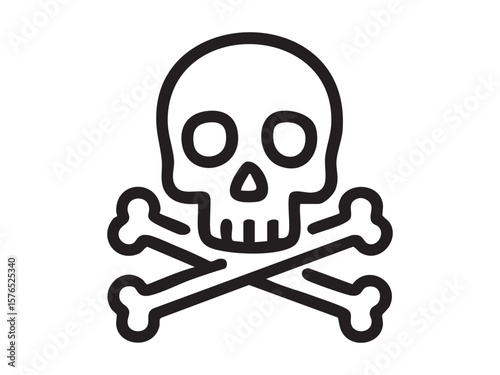 Black outline of skull with crossbones icon isolated on white background, graphic illustration. concept of danger, hazard, warning, toxic symbol, caution, death emblem