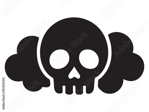 Black skull and crossbones graphic illustration, isolated on white background. concept of environmental pollution, toxic hazard, warning symbol, danger icon, design element
