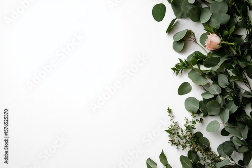 Floral Arrangement With Greenery and Pink Roses on a White Background