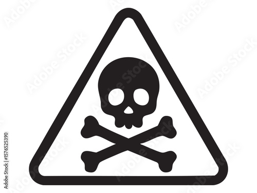 Black skull and crossbones in triangle warning sign illustration on white background. concept of danger, safety, caution, toxic symbol, hazard, alert icon, design element.