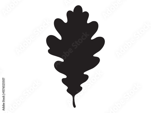 Black silhouette of oak leaf, isolated on white background, graphic illustration. concept of nature, autumn, foliage, plant, botanical art, icon, logo, design element