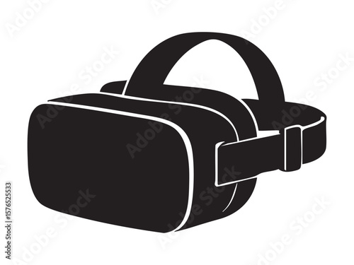 Black silhouette of virtual reality headset, isolated on white background, graphic illustration. concept of vr technology, digital entertainment, gaming device, immersive experience.