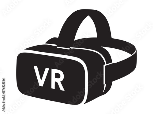 Black silhouette of vr headset illustration, isolated on white background. concept of virtual reality, gaming technology, immersive experience, futuristic design element, icon.