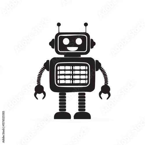 Fun black and white cartoon robot toy with smile face and antennas design