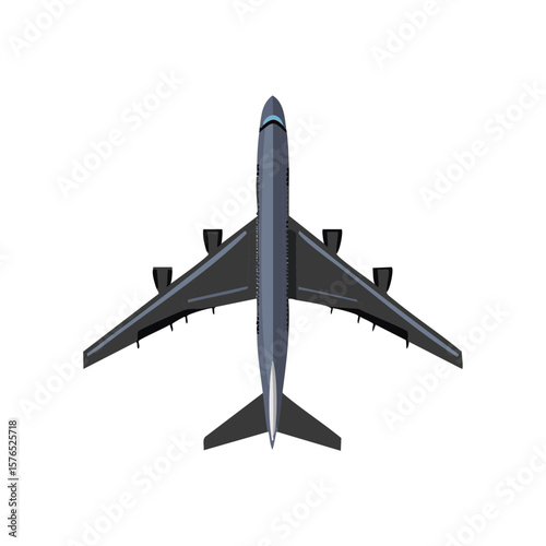 Airplane Top View, Commercial Jet Airliner Flying, Transportation, Aircraft