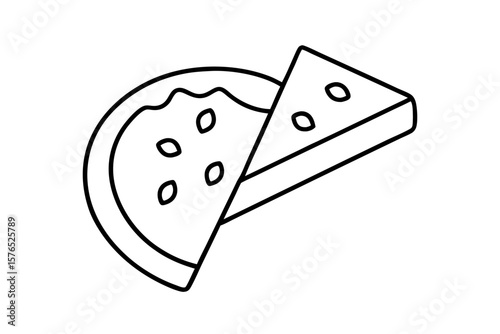 Black and white dice and a cartoon vector illustration of an isolated cheese slice, a perfect icon for dessert or meal