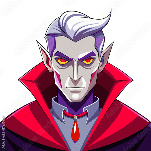 Sinister Cartoon Vampire Portrait – Dramatic Halloween Illustration of a Male Vampire