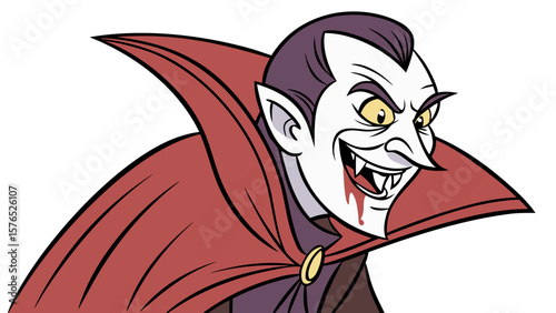 Sinister Cartoon Vampire Portrait – Dramatic Halloween Illustration of a Male Vampire