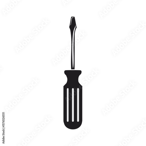 Slotted Screwdriver with Grooved Handle for Tightening or Loosening Fasteners in Repairs or Construction