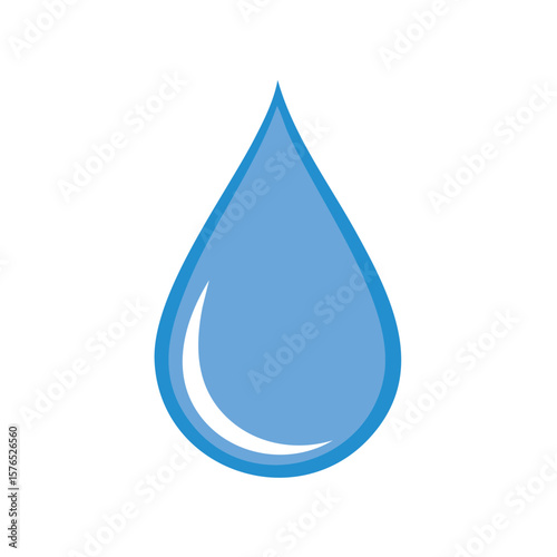 Isolated Illustration of Blue Water Drop with White Reflection Shape, Fresh Liquid Concept