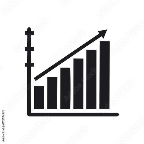 Rising bar chart with arrow, financial growth business development icon symbol