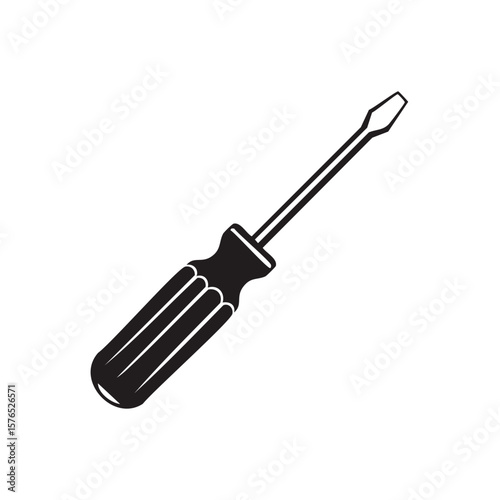 Hand Tool Icon Showing a Phillips Head Screwdriver in Black and White Graphics