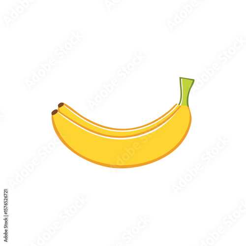 Two ripe yellow bananas with a green stem forming a gentle arc shape simple vector illustration