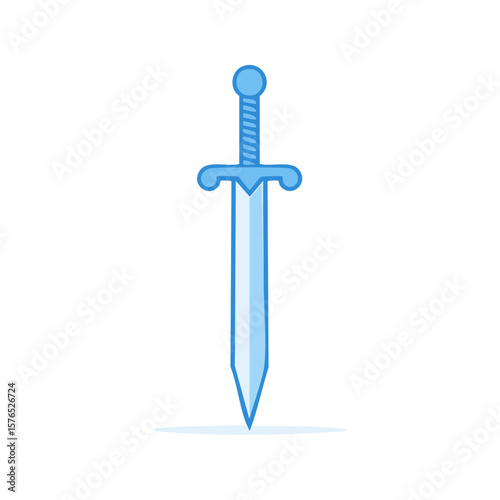 Cartoon Blue Sword Depiction of a Weapon for Protection Against Enemies in Fantasy Illustration