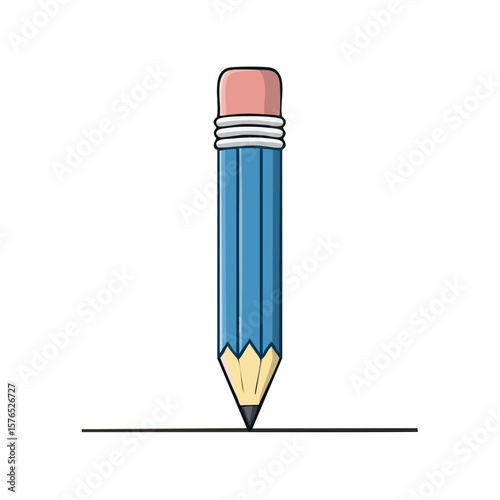 Blue Pencil Drawing a Line Illustration with Eraser for Writing and Drawing