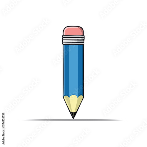 Single Blue Pencil with Eraser Tool on Paper with Line Art Drawing Style
