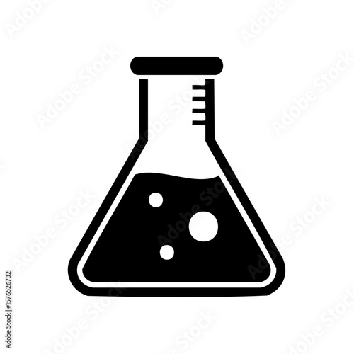 Erlenmeyer flask illustration showing liquid with bubbles for chemical research or science experiment graphic