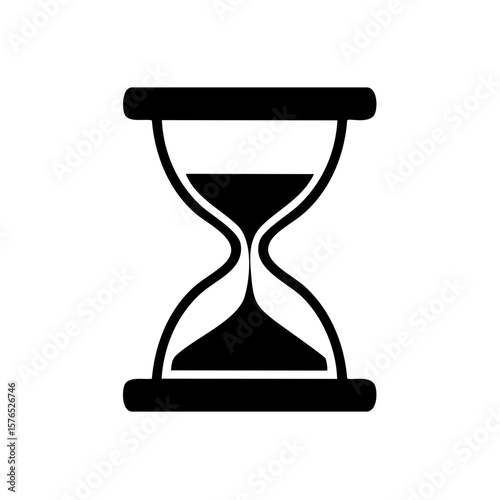 Hourglass illustration symbol representing time, sand timer in black and white