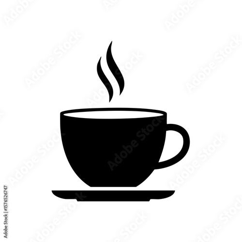 Silhouette of Hot Cup on Saucer with Steam Rising Depicts Comfort and Relaxation