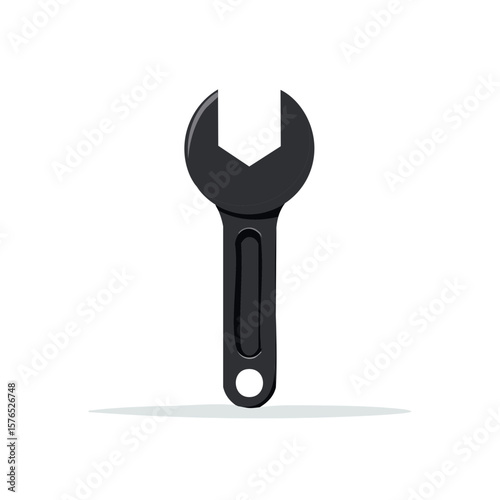 Black Open End Wrench Isolated on White Background Repair Tool Spanner Simple Still Life
