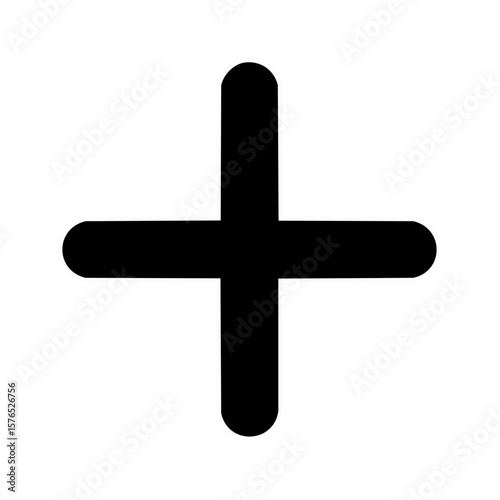 Simple Black Plus Sign Graphic Element Flat Design Illustration Round Edges Basic Shape Addition Sign Symbol