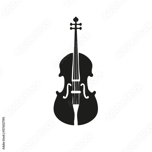 Detailed Silhouette of Stringed Instrument: Cello Isolated on White