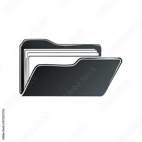 Open Folder Icon with Documents Vector Illustration