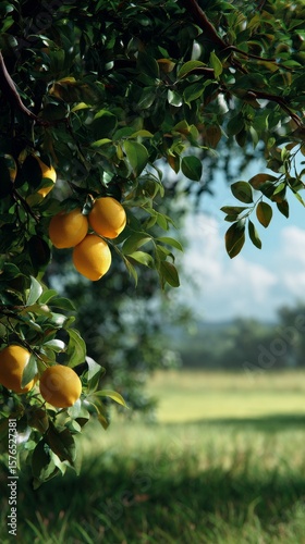 Lemon Trees Laden With Ripe Fruit in a Sunny Orchard on a Clear Day