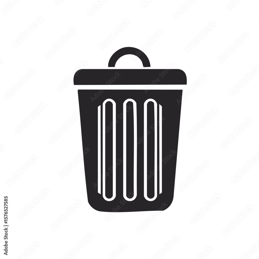Simple Black and White Icon of a Wastebasket for Deletion or Removal Symbol for Designers Simple Black and White Icon of a Wastebasket for Deletion or Removal Symbol for Designers