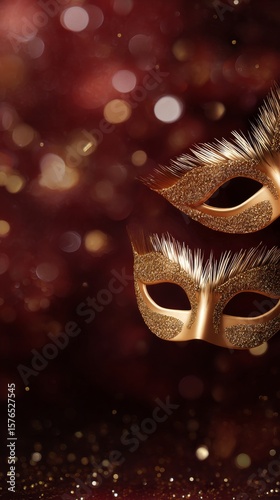 Golden Masks With Sparkling Details Create a Festive Atmosphere for Celebrati...