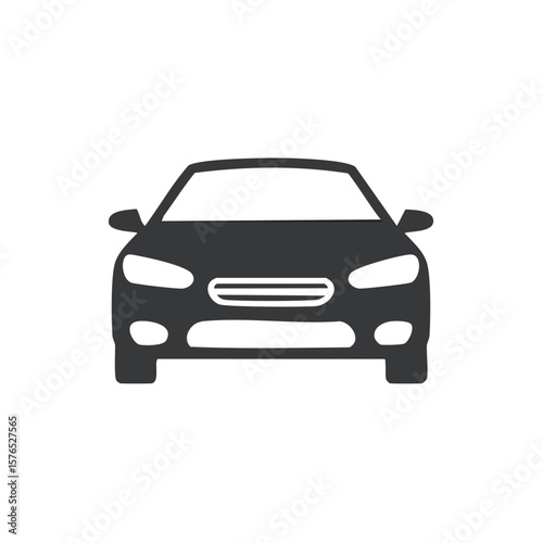 Front View Silhouette of Modern Car: Automotive Icon, Transportation Vector