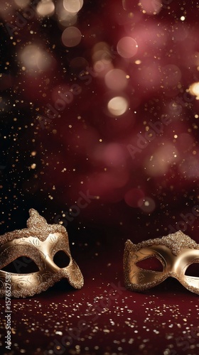 Golden Masks With Sparkling Details Create a Festive Atmosphere for Celebrati...