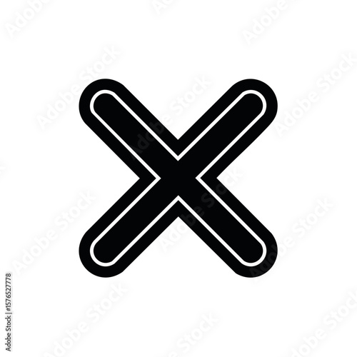 Rounded X Shape Mark in Black and White Vector Illustration