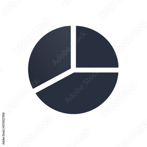 Navy Pie Chart Graph Segmented into Three Parts Showing Data Visualization of Information
