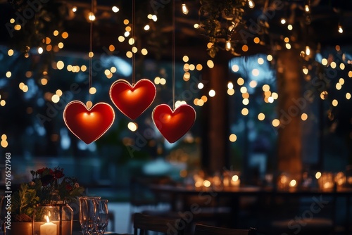 Romantic Evening Setting With Heart Candles and Soft Lighting