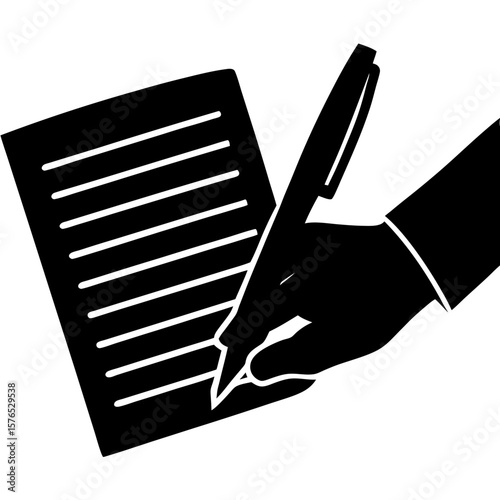 Hand writing on paper document contract silhouette vector illustration
