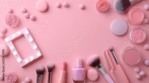 Pink makeup aesthetic flat lay