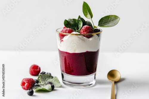 Delicious Berry Parfait With Cream and Fresh Fruit in a Glass Cup