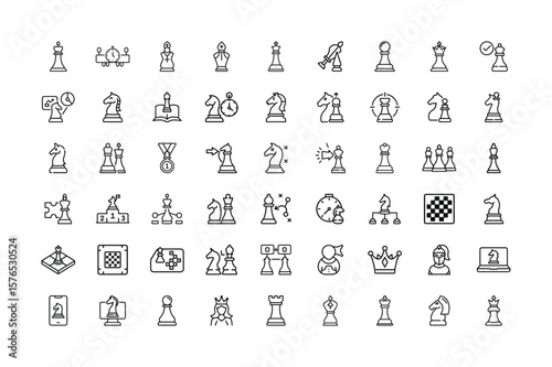 Chess Game Strategy and Tactics Outline Icon Set for Board Game Enthusiasts