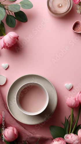 Elegant Table Setting With Pastel Colors and Fresh Flowers for a Special Occa...