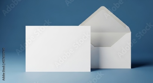 Blank Invitation Card Mockup with Envelope on Blue Background for Celebrations and Announcements